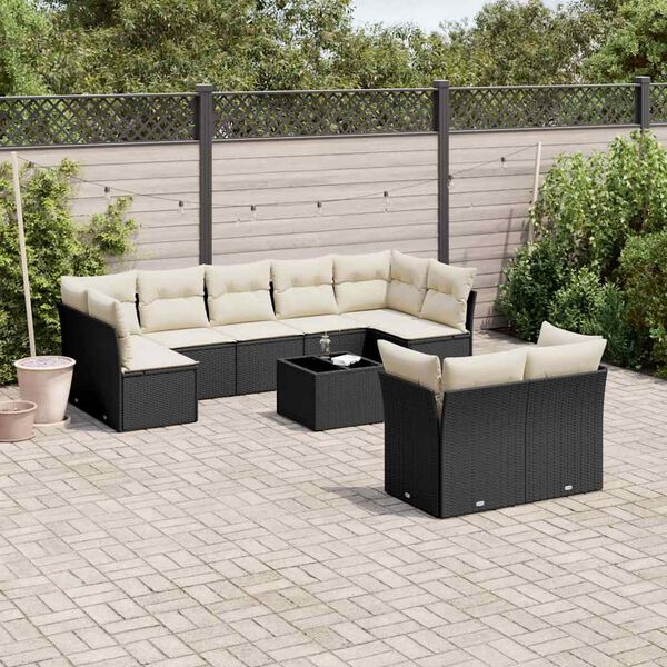 vidaXL Salon de jardin 10 pcs avec coussins noir r&eacute;sine tress&eacute;e