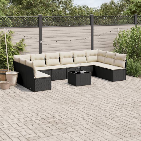 vidaXL Salon de jardin 11 pcs avec coussins noir r&eacute;sine tress&eacute;e