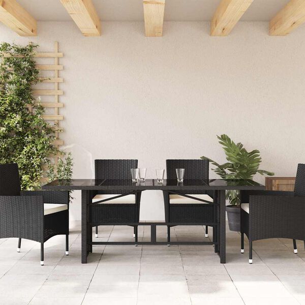 vidaXL Table de jardin dessus en verre noir 190x80x74cm r&eacute;sine tress&eacute;e