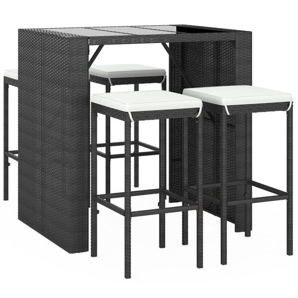 vidaXL Ensemble de bar de jardin 5 pcs avec coussins noir poly rotin
