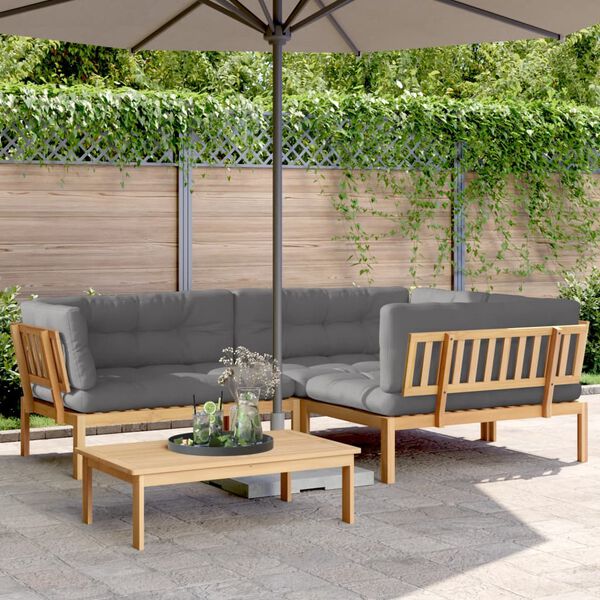 vidaXL Salon palette de jardin avec coussins 4pcs bois d'acacia massif