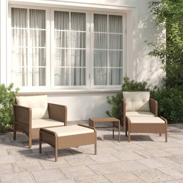 vidaXL Salon de jardin 5 pcs avec coussins Marron R&eacute;sine tress&eacute;e