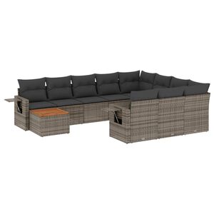 vidaXL Salon de jardin 11 pcs avec coussins gris r&eacute;sine tress&eacute;e