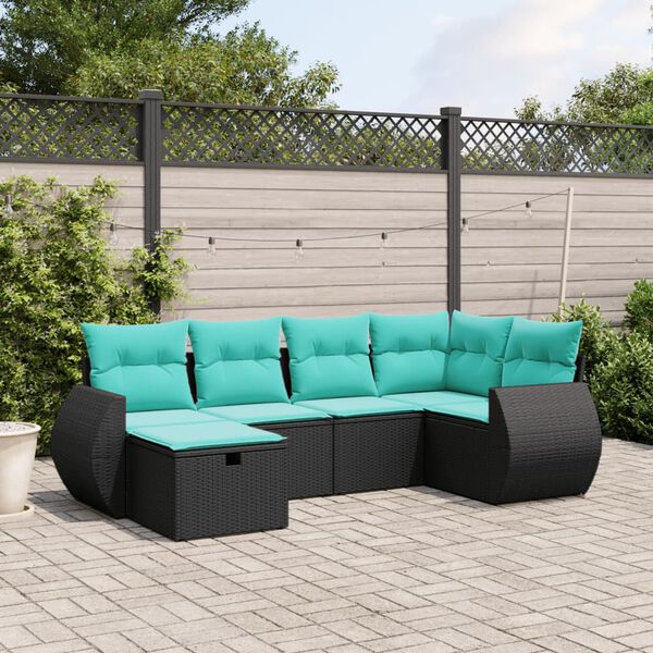 vidaXL Salon de jardin 6 pcs avec coussins noir r&eacute;sine tress&eacute;e