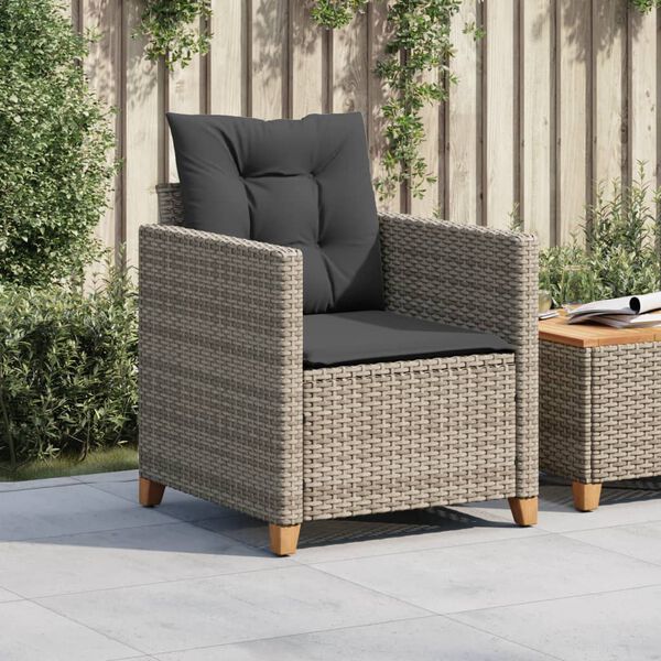 vidaXL Chaise de jardin avec coussins gris r&eacute;sine tress&eacute;e