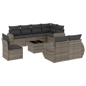 vidaXL Salon de jardin 9 pcs avec coussins gris r&eacute;sine tress&eacute;e