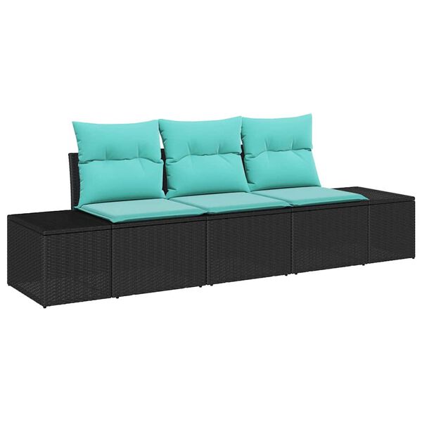 vidaXL Ensemble de canap&eacute; de jardin 3 pcs Noir et turquoise polyrotin