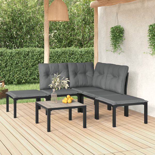 vidaXL Salon de jardin 6 pcs noir et gris r&eacute;sine tress&eacute;e
