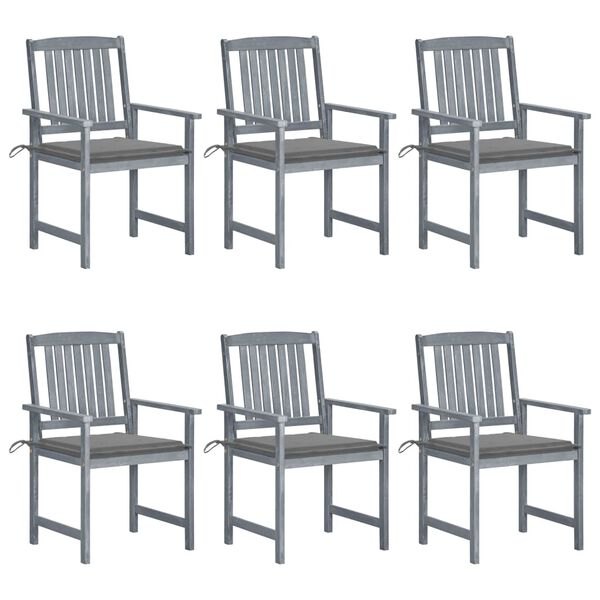 vidaXL Chaises de jardin et coussins lot de 6 Bois acacia massif Gris
