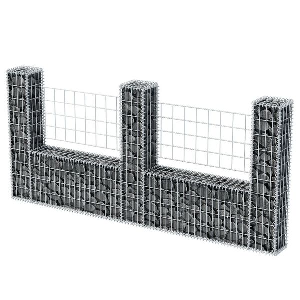 vidaXL Panier de gabion en forme de U Acier galvanisé 240x20x100 cm