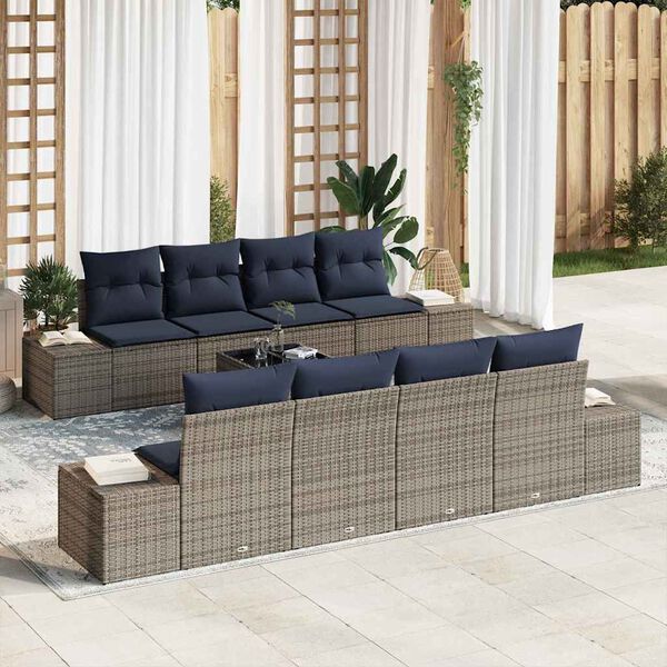 vidaXL Ensemble de canap&eacute; de jardin avec coussin 9 pcs Gris polyrotin