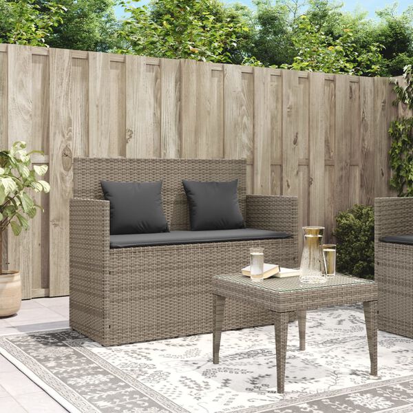 vidaXL Banc de jardin avec coussins gris résine tressée