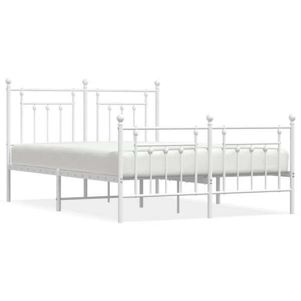 vidaXL Cadre de lit m&eacute;tal sans matelas et pied de lit blanc 150x200 cm