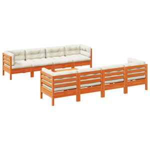 vidaXL Salon de jardin 9 pcs avec coussins marron cire bois pin massif