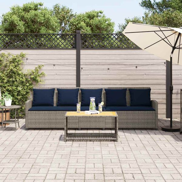 vidaXL Canap&eacute; de jardin avec coussins 5 places gris r&eacute;sine tress&eacute;e