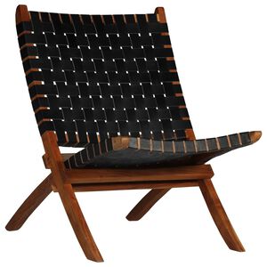vidaXL Chaise pliable bandes crois&eacute;es noir cuir v&eacute;ritable