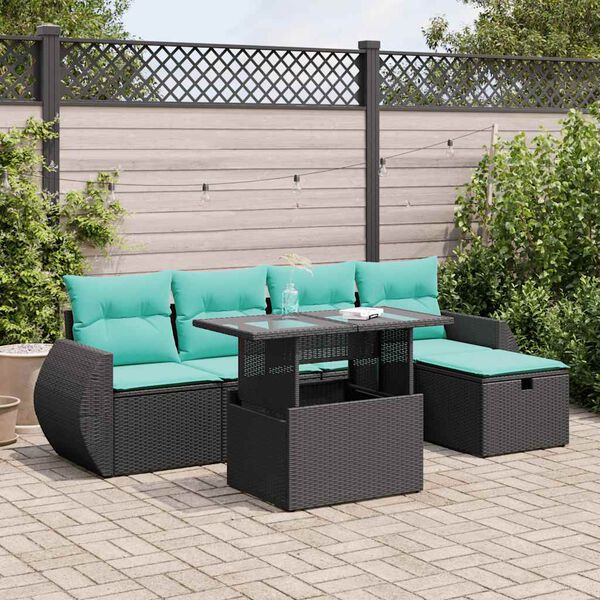vidaXL Salon de jardin avec coussins 6 pcs gris r&eacute;sine tress&eacute;e acacia