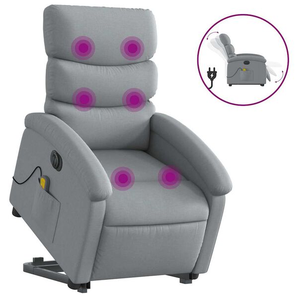 vidaXL Fauteuil inclinable de massage électrique gris clair tissu