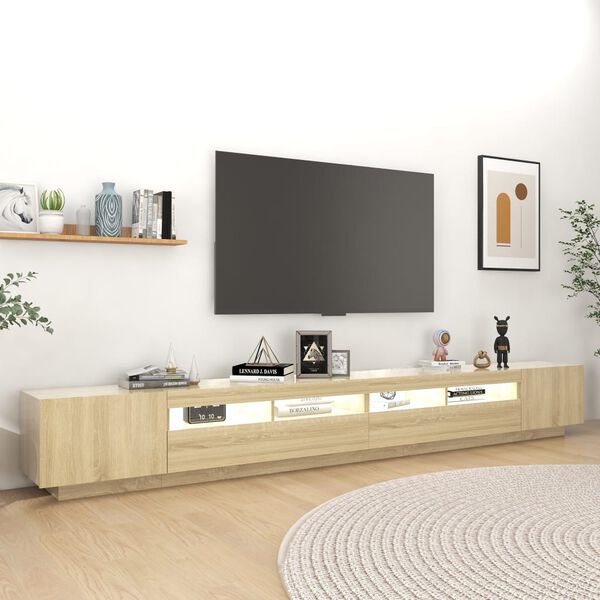 vidaXL Meuble TV avec lumi&egrave;res LED Ch&ecirc;ne sonoma 300x35x40 cm