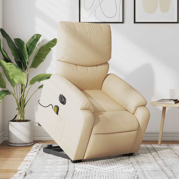 vidaXL Fauteuil inclinable de massage électrique crème tissu
