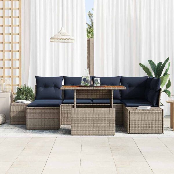 vidaXL Ensemble de salle à manger pour jardin 7 pcs Gris et marine