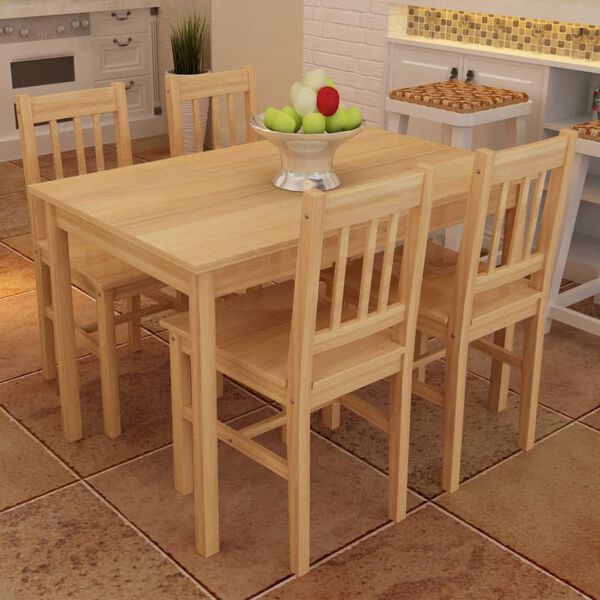 vidaXL Table de salle &agrave; manger en bois avec 4 chaises Naturel