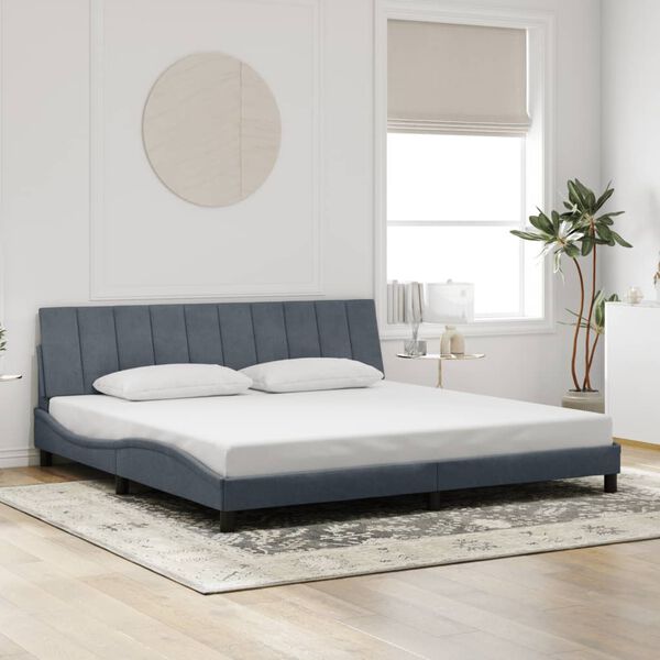 vidaXL Cadre de lit avec LED sans matelas Hanko gris fonc&eacute; 193x203 cm velours