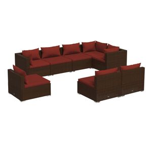 vidaXL Salon de jardin 8 pcs avec coussins r&eacute;sine tress&eacute;e marron