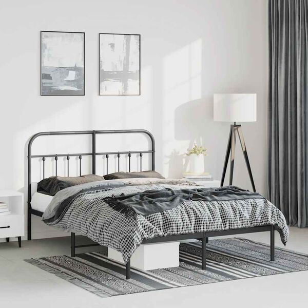 vidaXL Cadre de lit m&eacute;tal sans matelas avec t&ecirc;te de lit noir 150x200cm