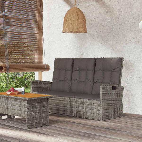 vidaXL Banc de jardin inclinable et coussins gris 173cm résine tressée