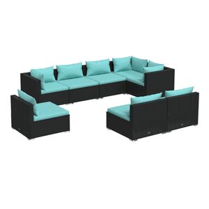 vidaXL Salon de jardin 8 pcs avec coussins r&eacute;sine tress&eacute;e noir