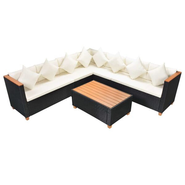 vidaXL Salon de jardin 5 pcs avec coussins résine tressée noir