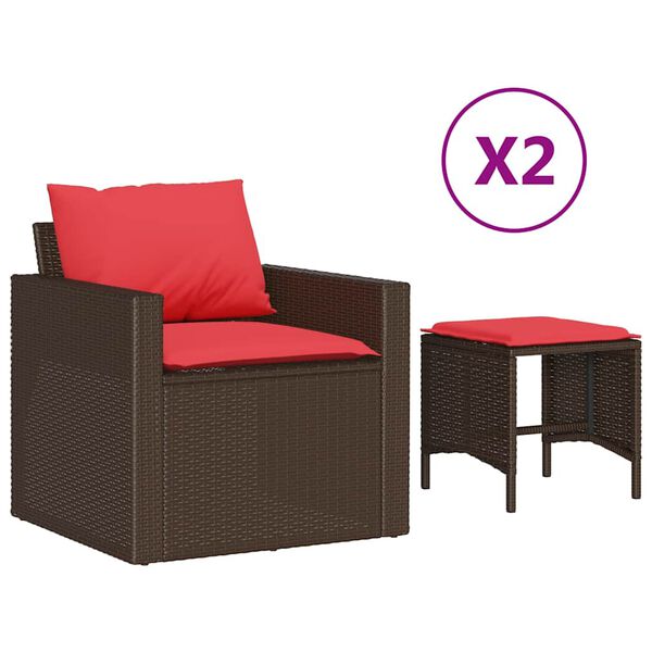 vidaXL Salon de jardin 4 pcs avec coussins marron r&eacute;sine tress&eacute;e