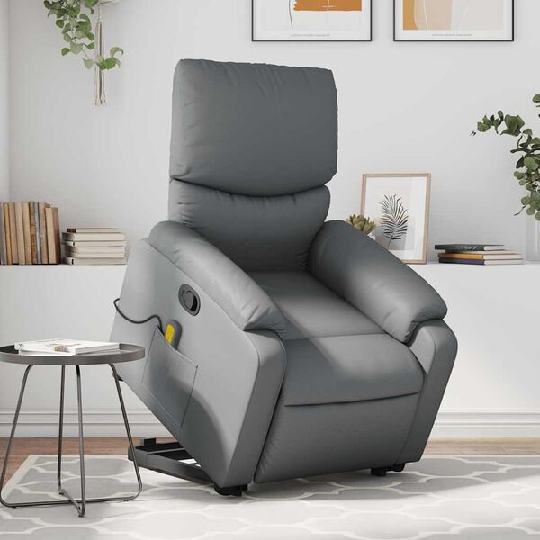 vidaXL Fauteuil inclinable de massage gris similicuir
