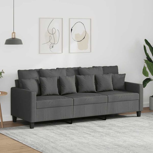 vidaXL Canap&eacute; &agrave; 3 places Gris fonc&eacute; 180 cm Tissu