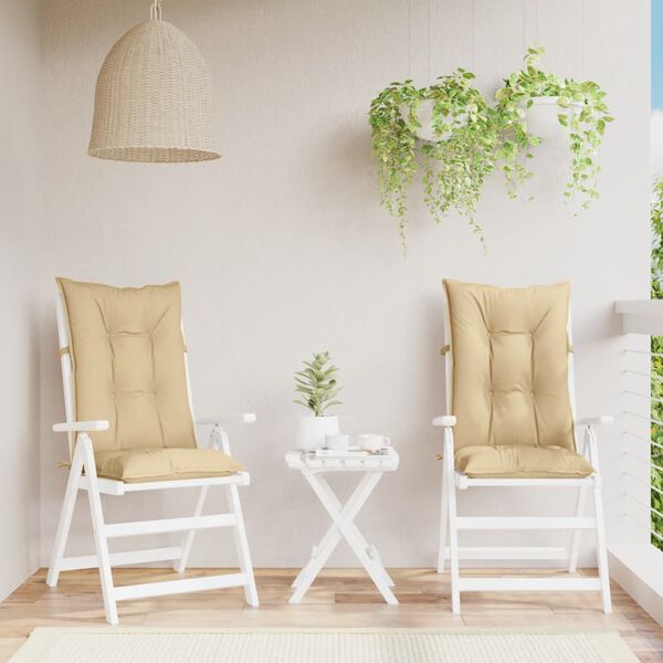 vidaXL Coussins de chaise &agrave; dossier haut lot de 2 beige m&eacute;lang&eacute; tissu