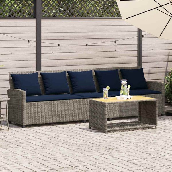 vidaXL Canap&eacute; de jardin avec coussins 5 places gris r&eacute;sine tress&eacute;e