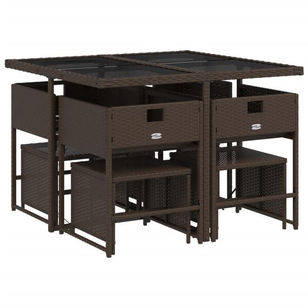 vidaXL Ensemble &agrave; manger de jardin et coussins 9 pcs marron poly rotin