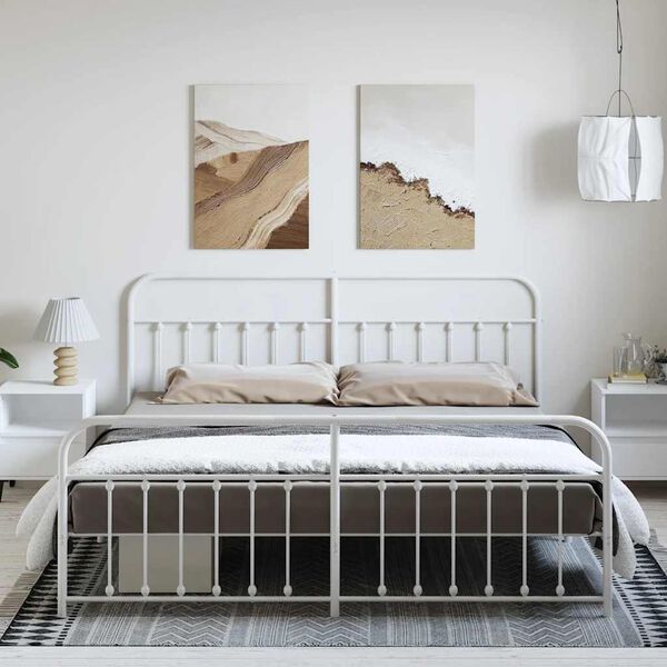 vidaXL Cadre de lit m&eacute;tal sans matelas et pied de lit blanc 183x213 cm