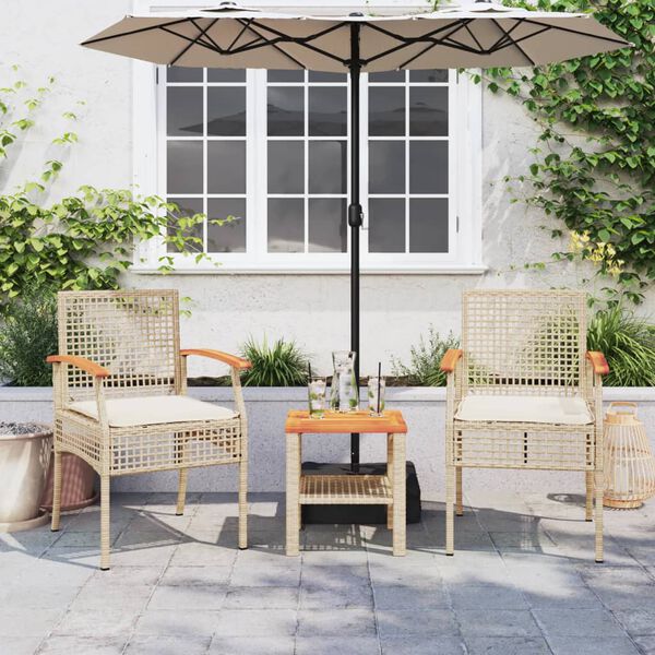 vidaXL Chaises de jardin coussins lot de 2 beige r&eacute;sine tress&eacute;e acacia