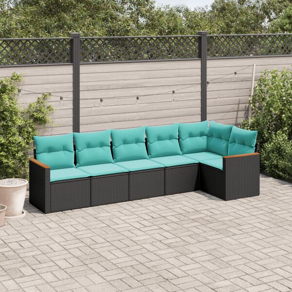 vidaXL Salon de jardin 6 pcs avec coussins noir r&eacute;sine tress&eacute;e