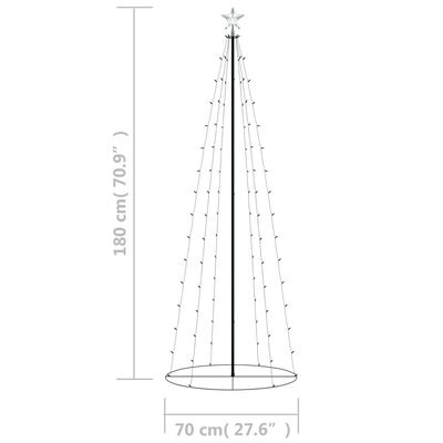 vidaXL Arbre de Noël cône 100 LED blanc chaud décoration 70x180 cm