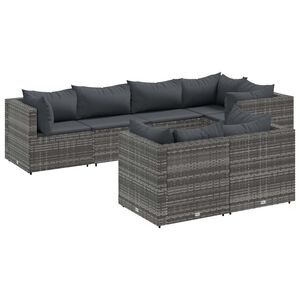 vidaXL Salon de jardin 7 pcs avec coussins Gris R&eacute;sine tress&eacute;e