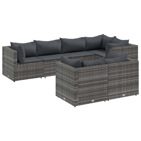 vidaXL Salon de jardin 7 pcs avec coussins Gris R&eacute;sine tress&eacute;e