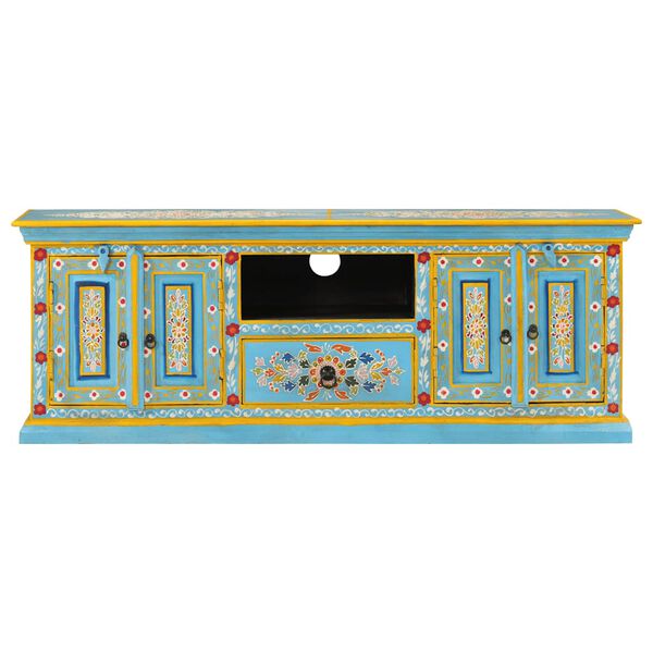 vidaXL Meuble TV bleu 110x30x40 cm bois massif de manguier