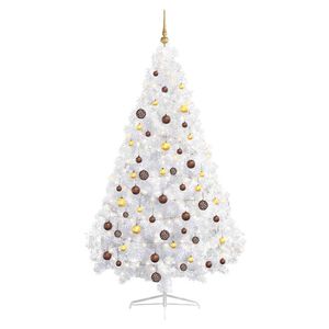 vidaXL Demi-arbre de No&euml;l artificiel pr&eacute;-&eacute;clair&eacute; et boules blanc 180cm