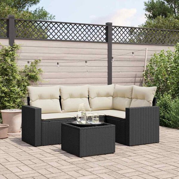vidaXL Salon de jardin 5 pcs avec coussins noir r&eacute;sine tress&eacute;e