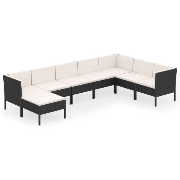 vidaXL Salon de jardin 8 pcs avec coussins r&eacute;sine tress&eacute;e noir
