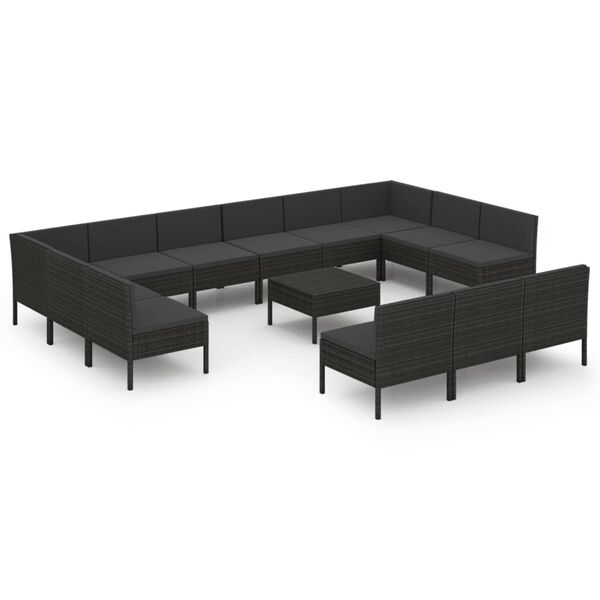 vidaXL Salon de jardin 14 pcs avec coussins R&eacute;sine tress&eacute;e Noir