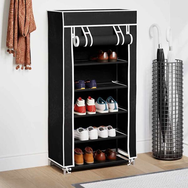 vidaXL Armoire &agrave; chaussures avec housse 58 x 28 x 106 cm Tissu Noir